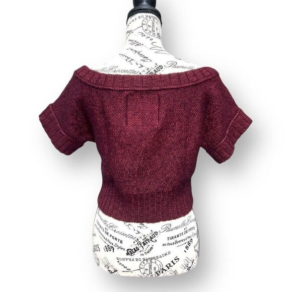 Hollister M Maroon Wool Blend Sweater Cropped Knit Boat Neck Short Sleeve Top - Picture 8 of 12